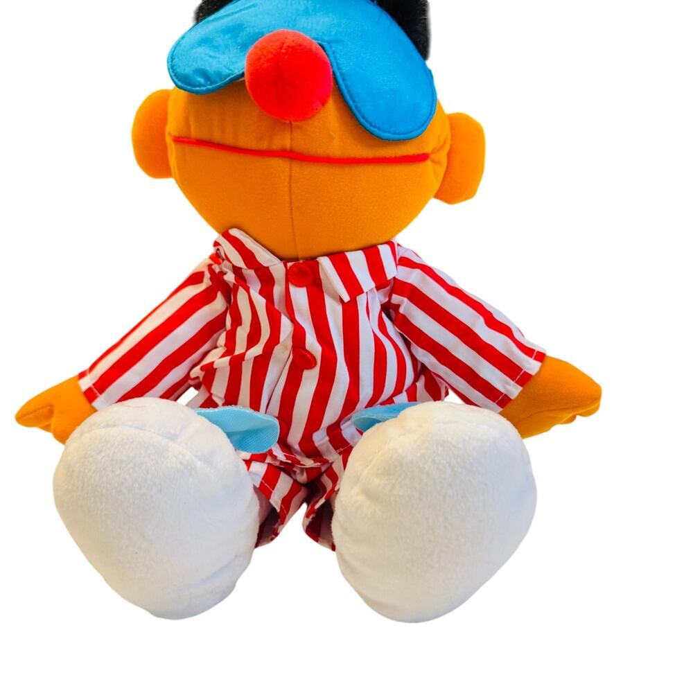 Vintage 90's Sesame Street‎ Ernie Plush Doll 1996 Striped Pajamas Eye Mask